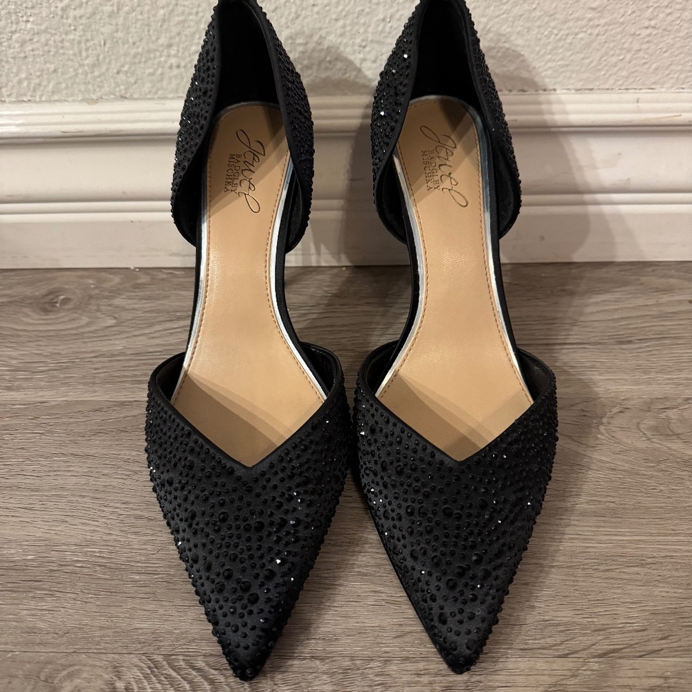 Jewel Badgley Mischka - Black Satin / Rhinestone Grace Stiletto
